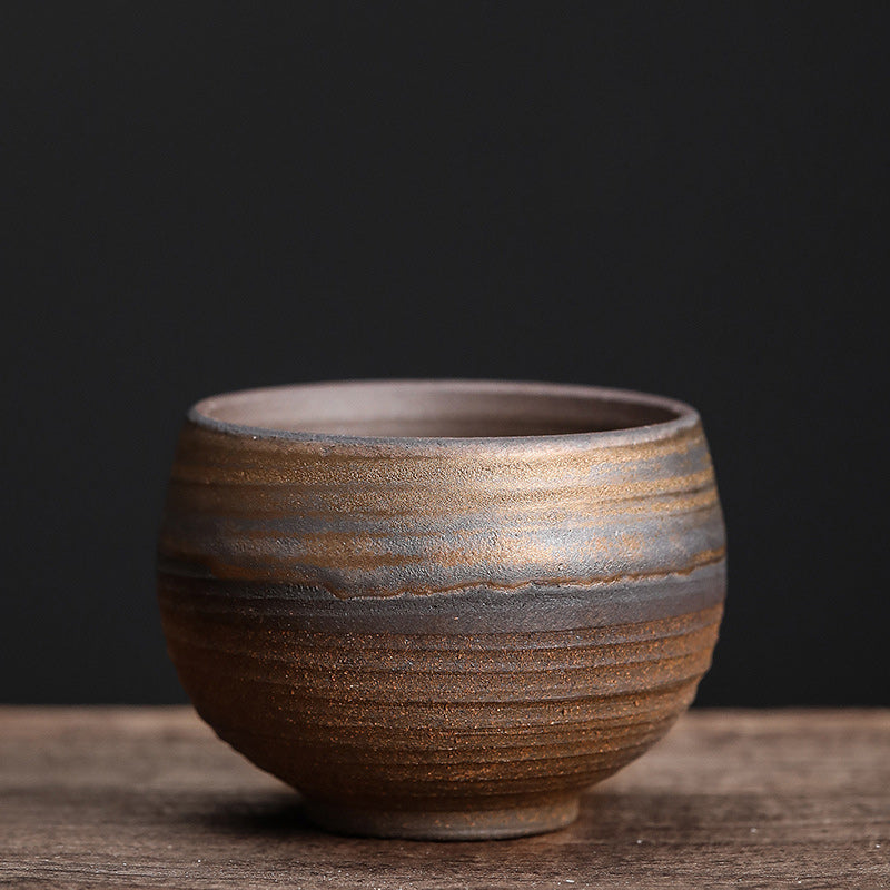 Taza de té de cerámica con textura de rayas marrones simples , Buddha Stones, tazón de taza de té de Kung Fu