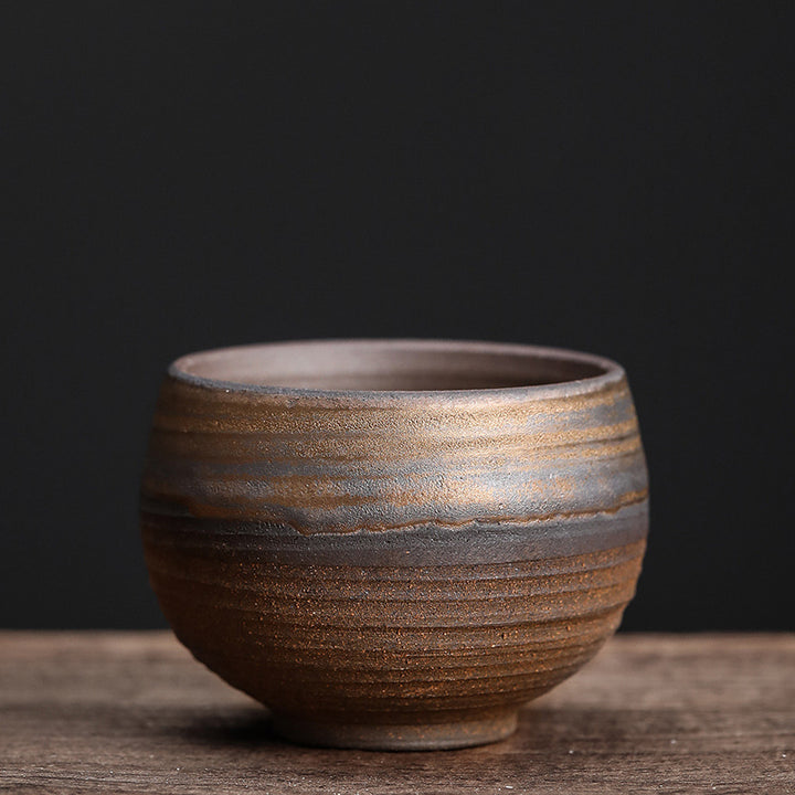 Taza de té de cerámica con textura de rayas marrones simples , Buddha Stones, tazón de taza de té de Kung Fu