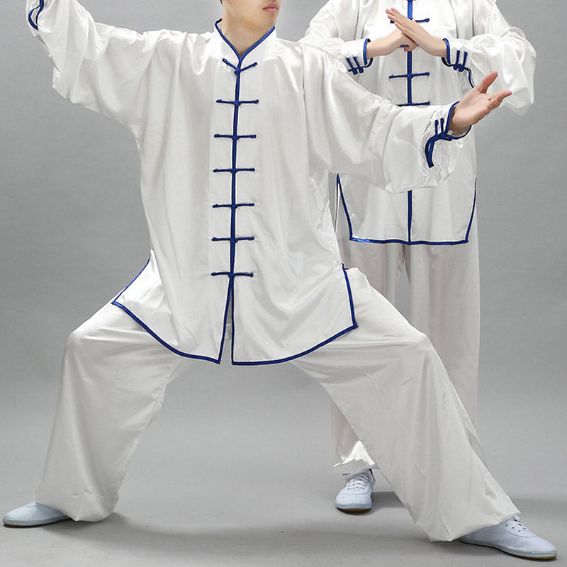 Buddha Stones patrón Simple meditación oración espiritual Zen Tai Chi Qigong práctica conjunto de ropa Unisex - Borde blanco y azul - 3XL- APTO PARA US./ UK/AU/ EU- 2XL - image 0