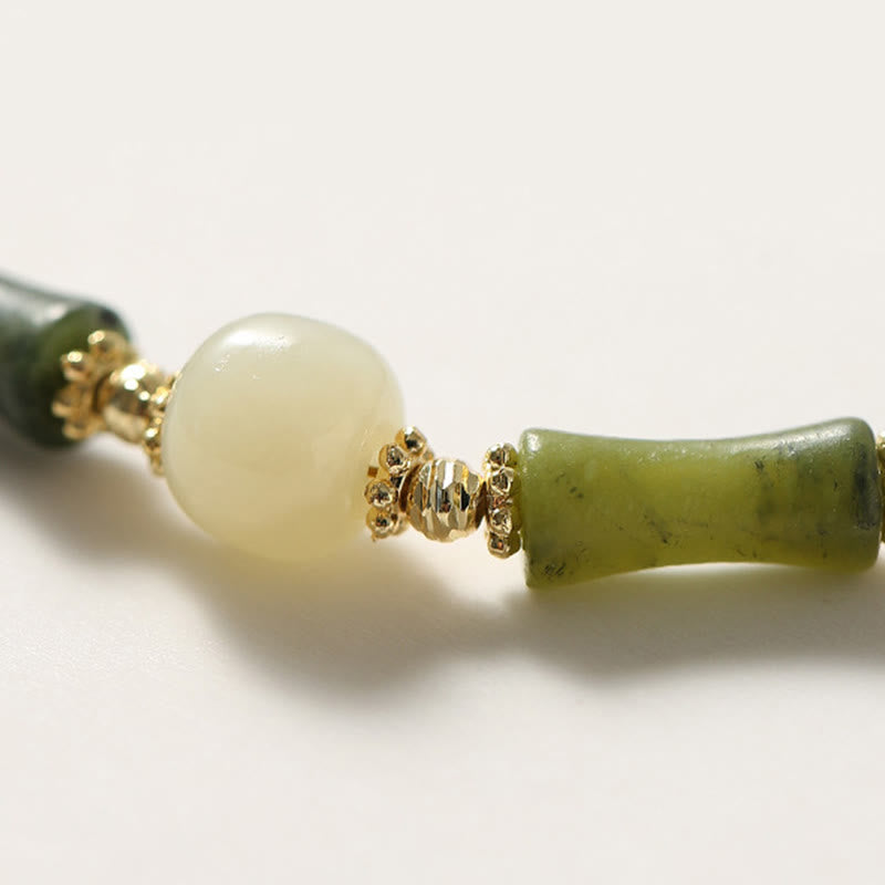 Pulsera de cadena de fuerza de la suerte de bambú con cuentas de vidrio de Buddha Stones