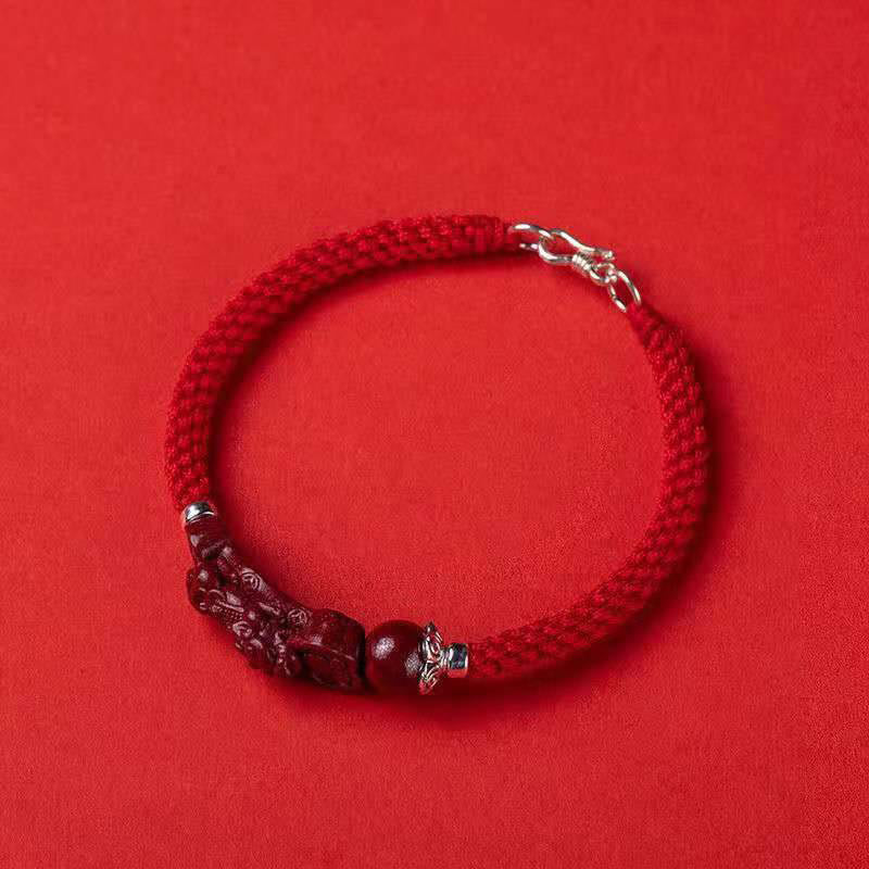 Pulsera trenzada de cinabrio PiXiu hecha a mano con Buddha Stones - Cuerda con hebilla roja - 17 cm - image 14