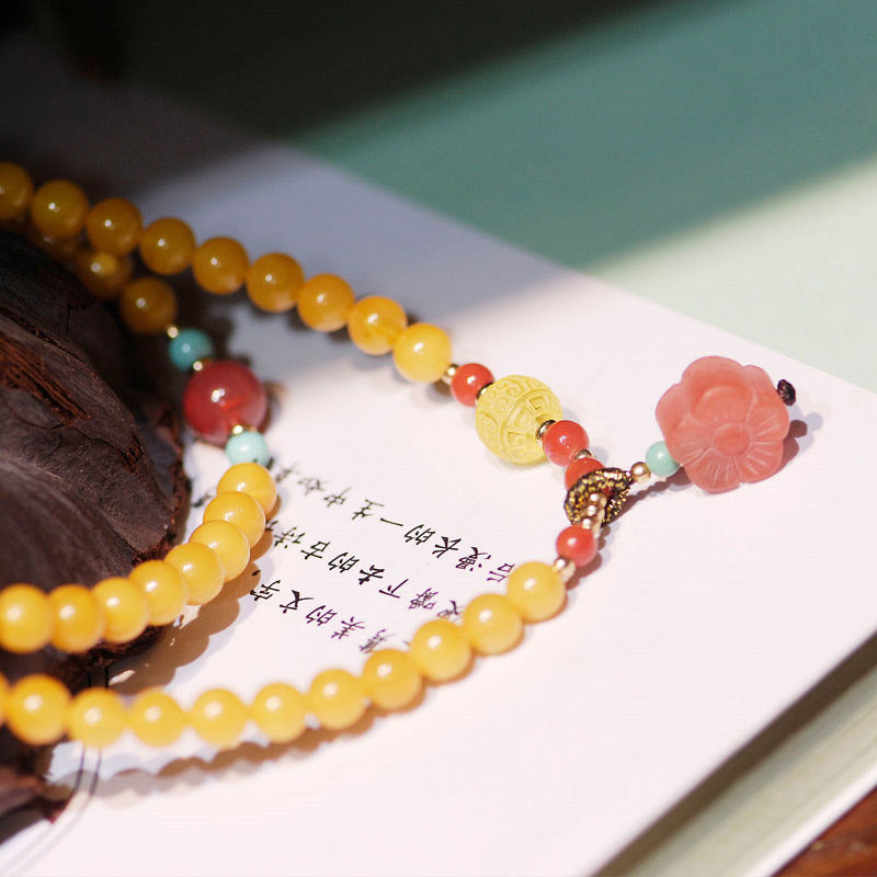 Collar de equilibrio curativo de ámbar Pulsera con dije de flor