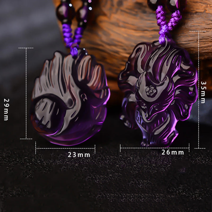 Buddha Stones, amatista Natural, cristal blanco, citrino, colgante de collar de la suerte de zorro de nueve colas