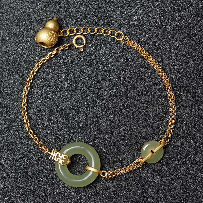 Pulsera de cadena de prosperidad auspiciosa con personaje Fu de calabaza con hebilla de paz redonda de Jade