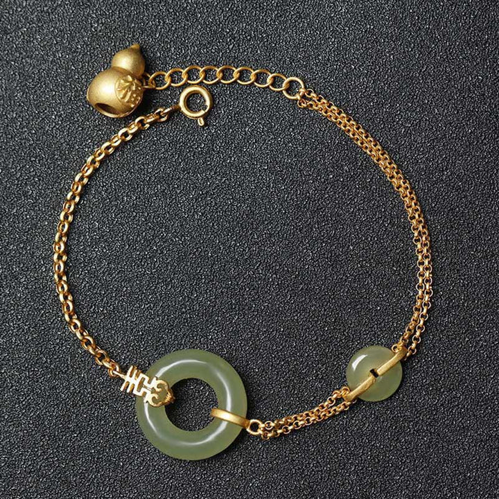 Pulsera de cadena de prosperidad auspiciosa con personaje Fu de calabaza con hebilla de paz redonda de Jade