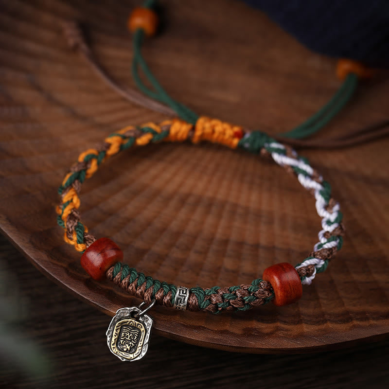 Pulsera trenzada de plata tibetana hecha a mano con Buddha Stones, Plata de Ley 925, Zakiram, diosa de la riqueza, protección de hueso de camello