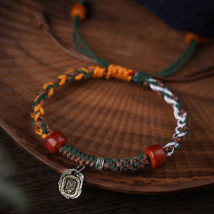 Pulsera trenzada de plata tibetana hecha a mano con Buddha Stones, Plata de Ley 925, Zakiram, diosa de la riqueza, protección de hueso de camello