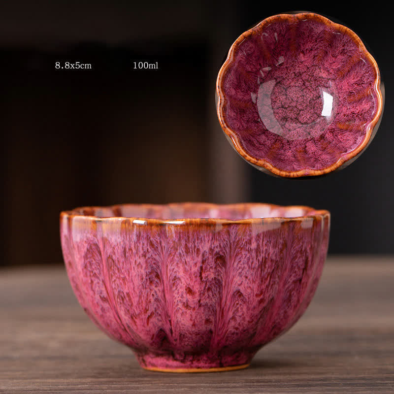 Tazas de té de cerámica con diseño de flor de melocotón y Buddha Stones