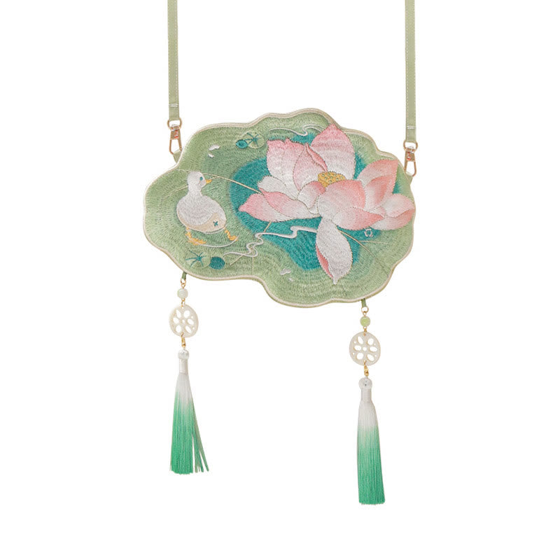 Buddha Stones suerte bordado loto Koi pez conejo flor Hanfu bolso bandolera bolso de hombro