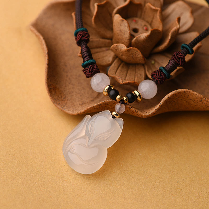 Collar con colgante de cadena de armonía con cuentas de cristal rosa de zorro de calcedonia con Buddha Stones - image 1