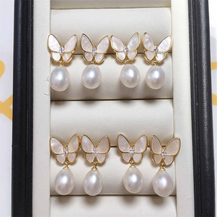 Pendientes de plata de ley 925 con Buddha Stones , chapados en oro de 18 quilates, perlas de cobre, mariposa, optimismo