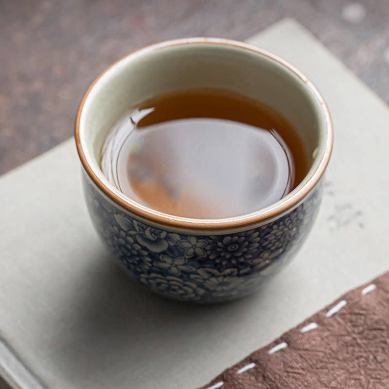 Tazas de té de cerámica con diseño de crisantemo, loto azul, flor de melocotón, Buddha Stones, tazas de té de Kung Fu