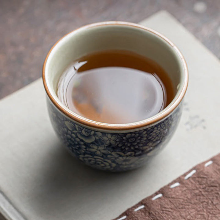 Tazas de té de cerámica con diseño de crisantemo, loto azul, flor de melocotón, Buddha Stones, tazas de té de Kung Fu