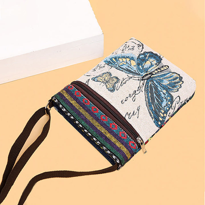 Bolso bandolera de lona bordado con mariposa de elefante, bolso bandolera