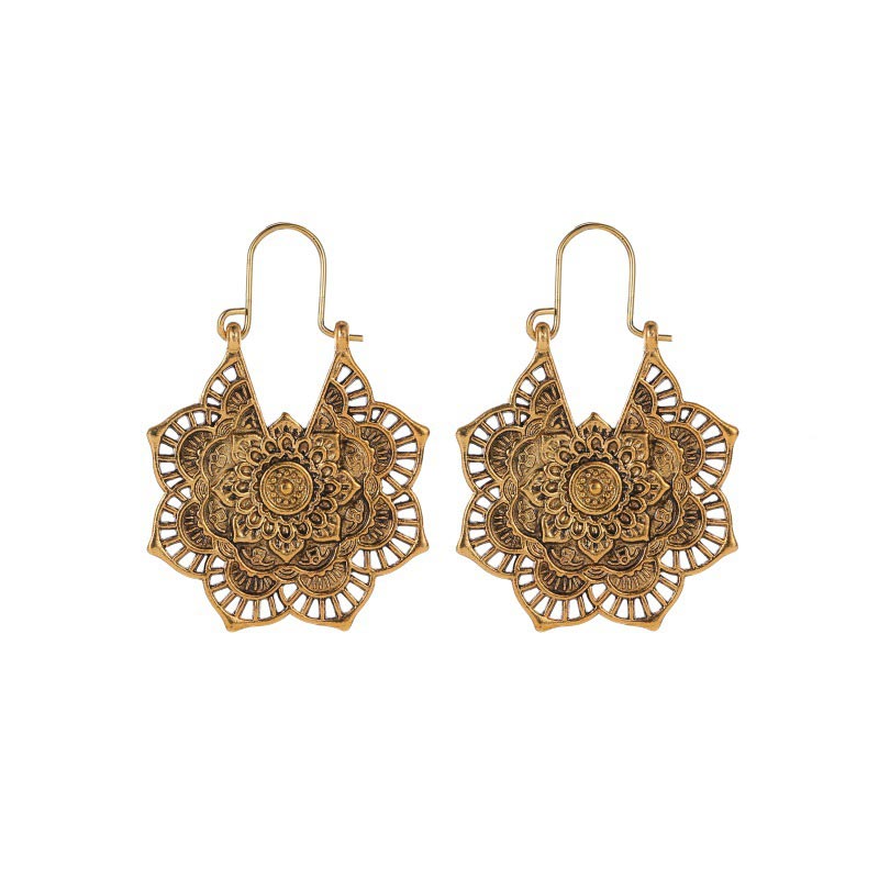Pendientes colgantes de cobre con grabado de loto tibetano y Buddha Stones - Oro - image 1