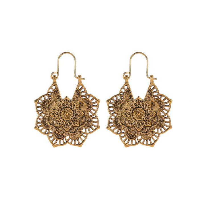 Pendientes colgantes de cobre con grabado de loto tibetano y Buddha Stones - Oro - image 1