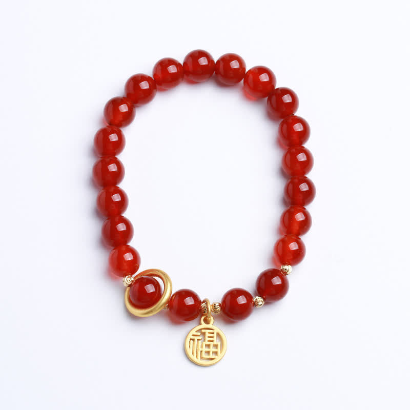 Pulsera de confianza con letras de bendición de ágata roja natural