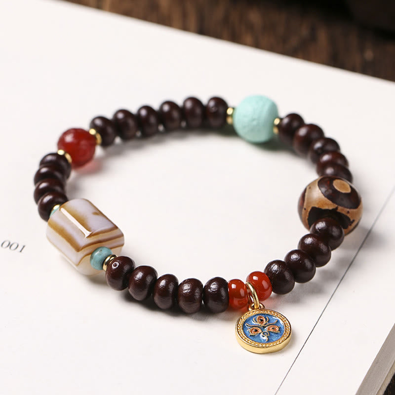 Buddha Stones Natural Tíbet Púrpura Bodhi Semilla Dzi Cuenta Dios de la Riqueza Pulsera de Sabiduría