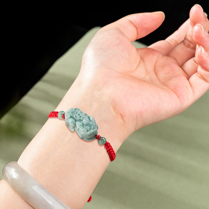 Pulsera de cuerda trenzada con nudo King Kong, protección PiXiu de Jade Natural hecha a mano con Buddha Stones - image 2