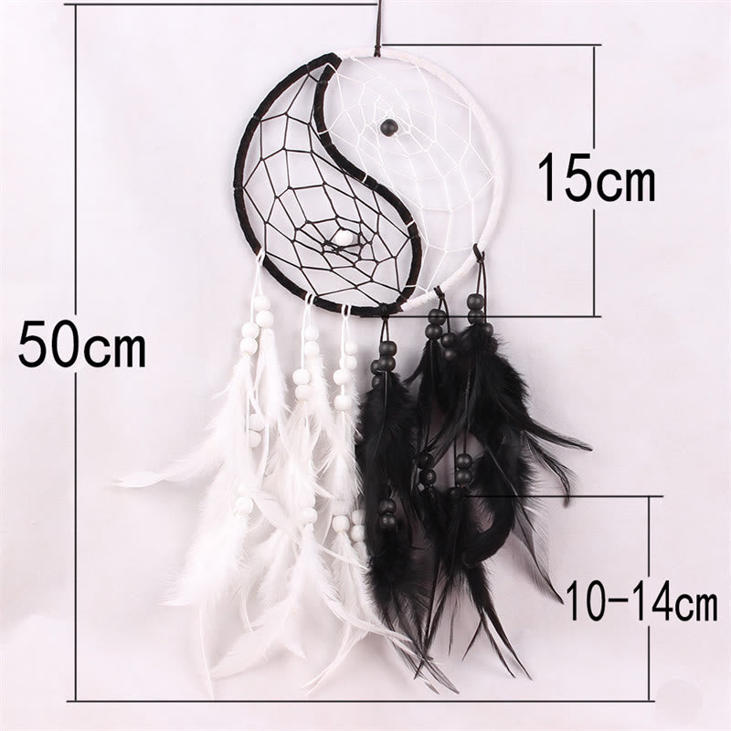 Atrapasueños Yin Yang, red circular con plumas, decoración de equilibrio - image 13