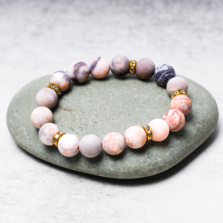 Pulsera de cuentas de jaspe de cebra de cristal curativo de ansiedad y estrés con Buddha Stones