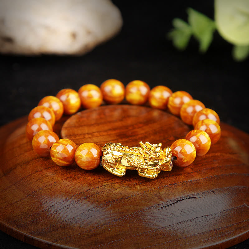 Pulsera Pixiu Abundante Ojo de Tigre Dorado de la Suerte con Buddha Stones