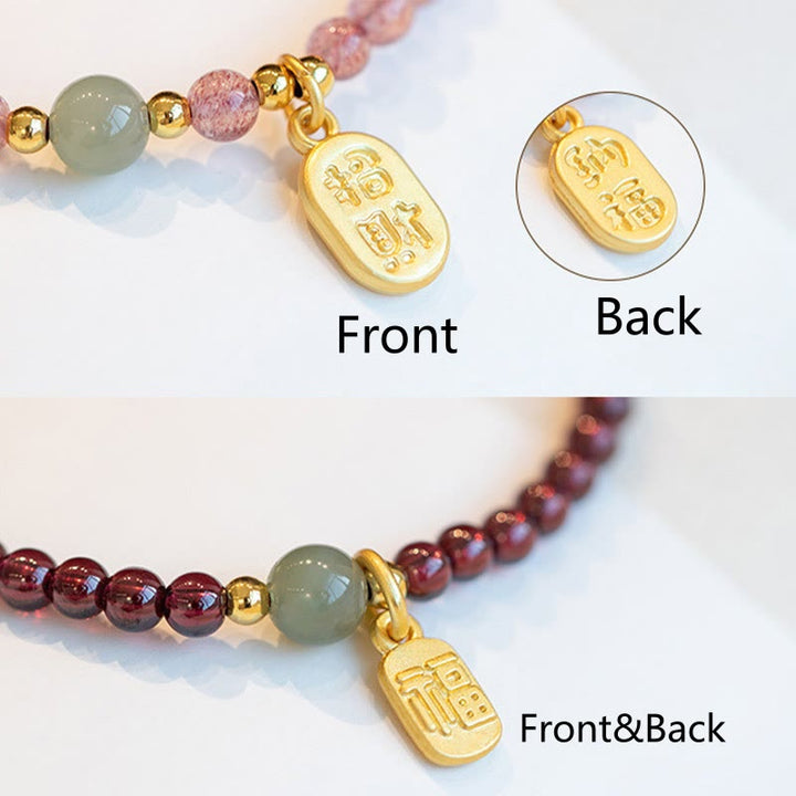Pulsera con dije curativo de personaje Fu de la suerte, granate, cuarzo, fresa Natural, Buddha Stones