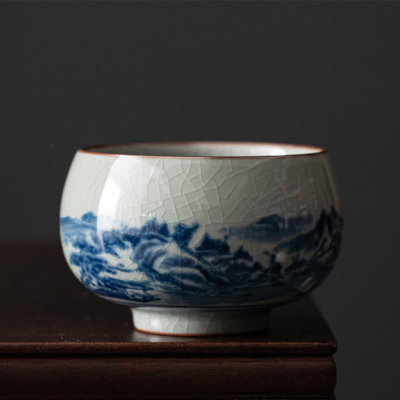 Taza de té de cerámica con Buddha Stones, paisaje de montaña, pabellón de orquídeas de loto, taza de té de Kung Fu