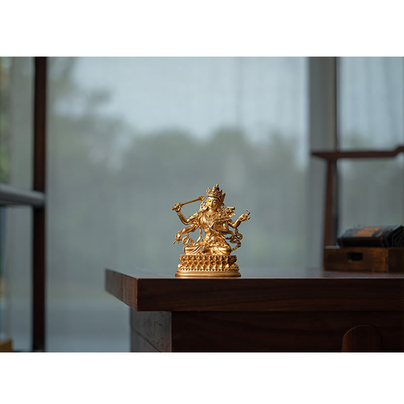 Estatuilla de oro Manjusri Bodhisattva de cuatro brazos, estatua de cobre de serenidad y compasión, decoración del hogar - image 7