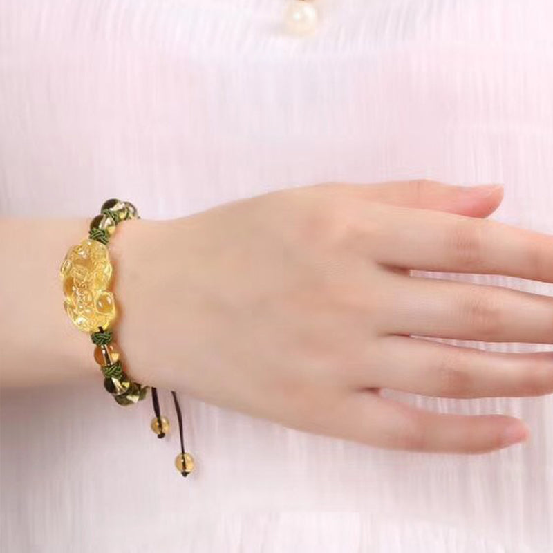 Pulsera de protección de la riqueza Pixiu de citrino natural con Buddha Stones