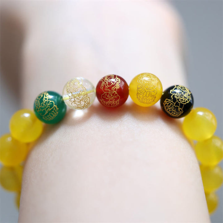 Buddha Stones Cinco Elementos Dios de la Riqueza Pulsera de Riqueza de Cristal de Ágata Varias