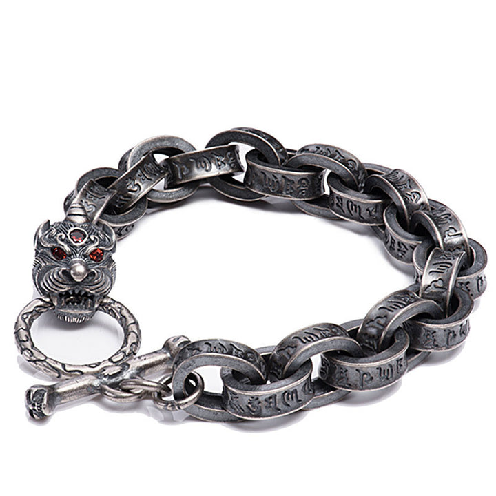 Brazalete de plata de ley 925 con diseño de dragón Kirin Om Mani Padme Hum y fuerza de éxito