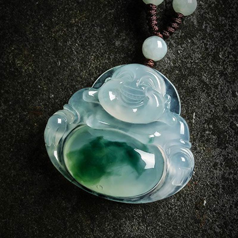 Colgante de collar de suerte de jade cian de Buda