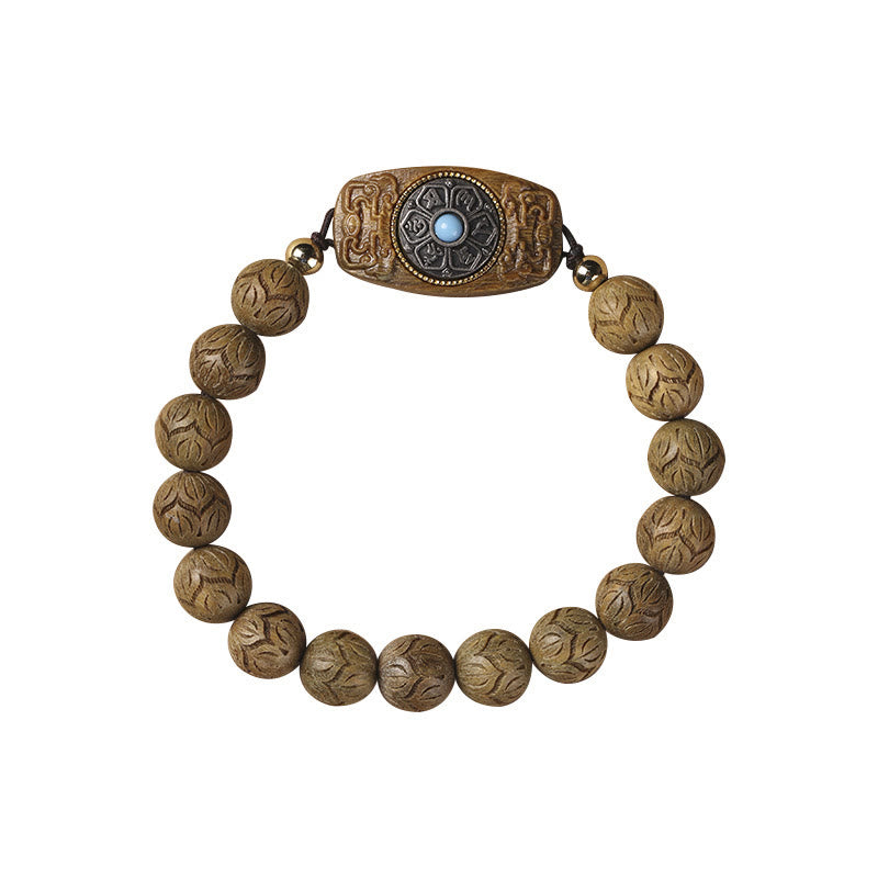 Buddha Stones Sándalo Verde Madera de Ébano Sándalo Om Mani Padme Hum Pulsera Calmante