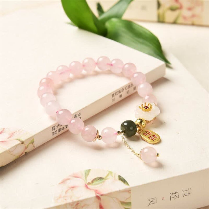 Pulsera de amor cálida con flor de jade de cristal rosa natural con Buddha Stones