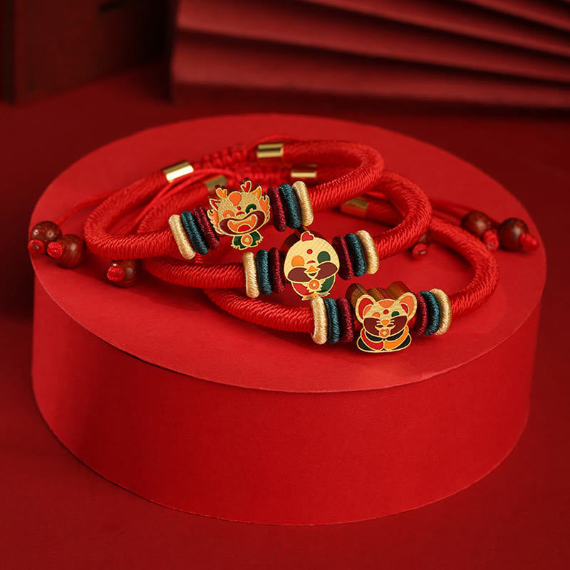 Pulsera roja trenzada de la suerte del zodíaco chino, hecha a mano, de Plata de Ley 925 con Buddha Stones , Año del Dragón - image 1