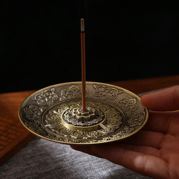 Buddha Stones, loto, dragón, Fénix, ocho símbolos propicios, soporte de varilla de incienso de aleación de Zinc, decoración quemadora de incienso curativo