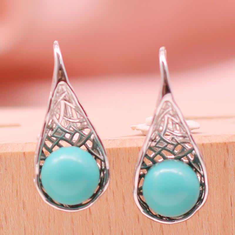 Pendientes colgantes de plata de ley 925 con diseño de cuentas de color turquesa - image 1