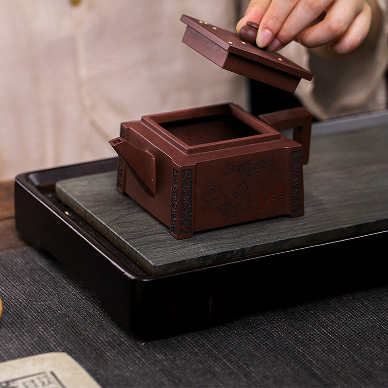 Buddha Stones Yixing, todo hecho a mano, Gomoku, juego de ajedrez, tetera cuadrada de Kung Fu de arcilla púrpura, 280ml