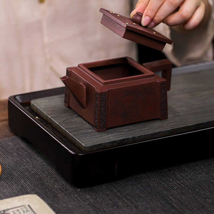 Buddha Stones Yixing, todo hecho a mano, Gomoku, juego de ajedrez, tetera cuadrada de Kung Fu de arcilla púrpura, 280ml