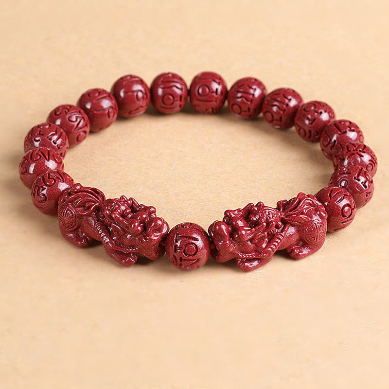 Pulsera de cuentas de cinabrio PiXiu doble Natural Om Mani Padme Hum riqueza y suerte