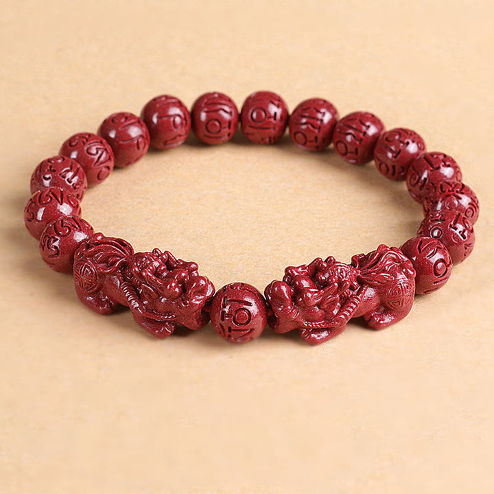 Pulsera de cuentas de cinabrio PiXiu doble Natural Om Mani Padme Hum riqueza y suerte