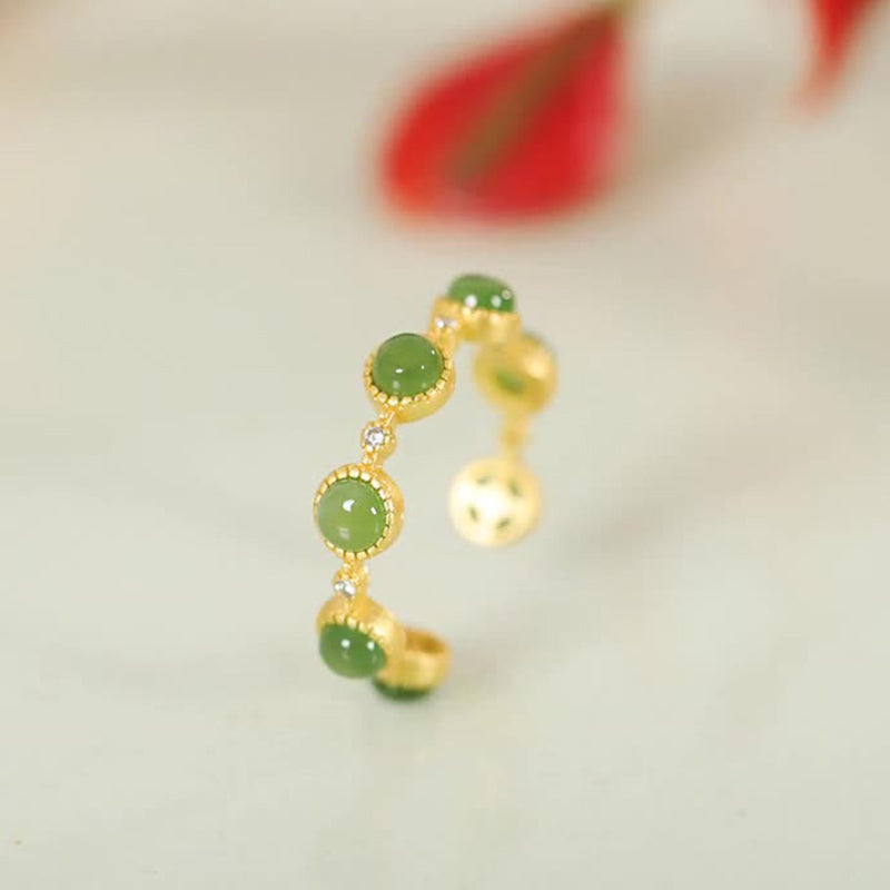 Anillo ajustable calmante curativo de jade cian con Buddha Stones - image 1