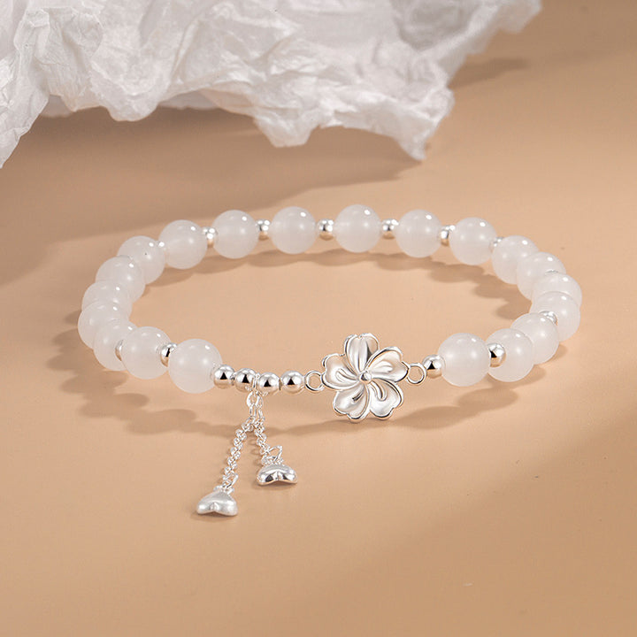 Pulsera de la suerte de la flor de los pétalos de la flor del melocotón del jade blanco de las Buddha Stones