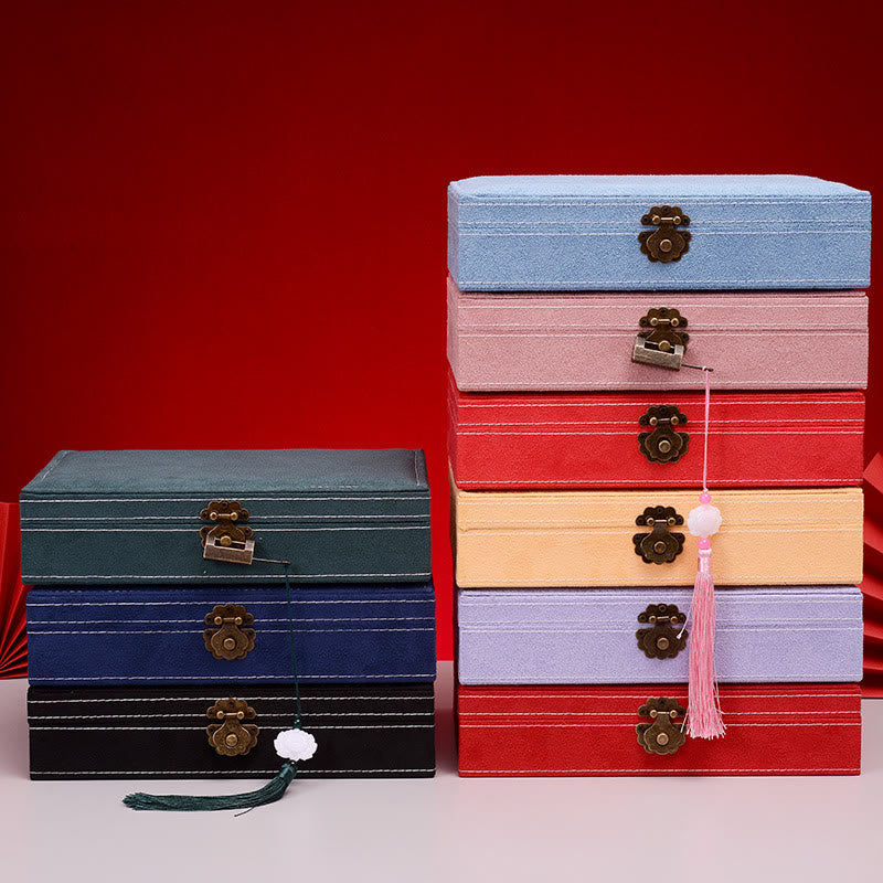 Caja organizadora de joyería de diseño Simple con Buddha Stones, caja de almacenamiento de joyería de franela de una sola capa con cerradura - image 1