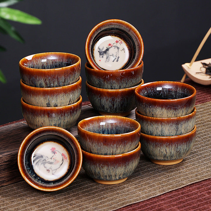 Taza de té de cerámica con diseño del zodíaco chino, 12 Buddha Stones, Kung Fu Jian, taza de té chino Zhan, 73ml