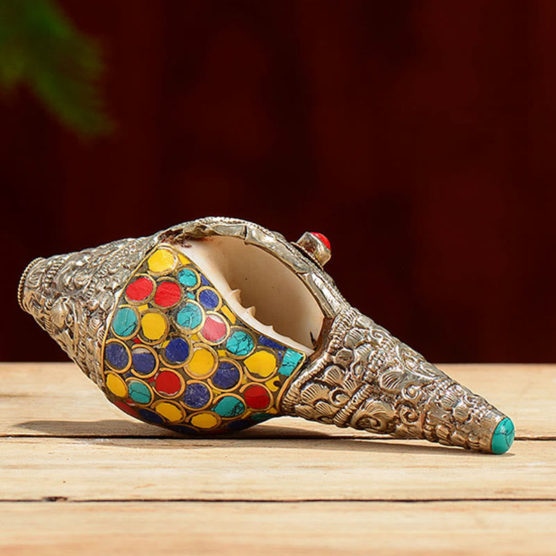Concha tibetana hecha a mano Natural Shankha colorida concha marina riqueza decoración del hogar - image 3