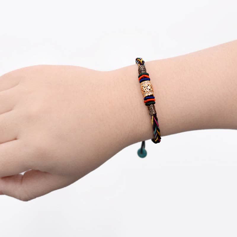 Pulsera de cuerda tejida con moneda de cobre, hecha a mano, con nudo de ocho hilos, Buddha Stones tibetanas - image 4