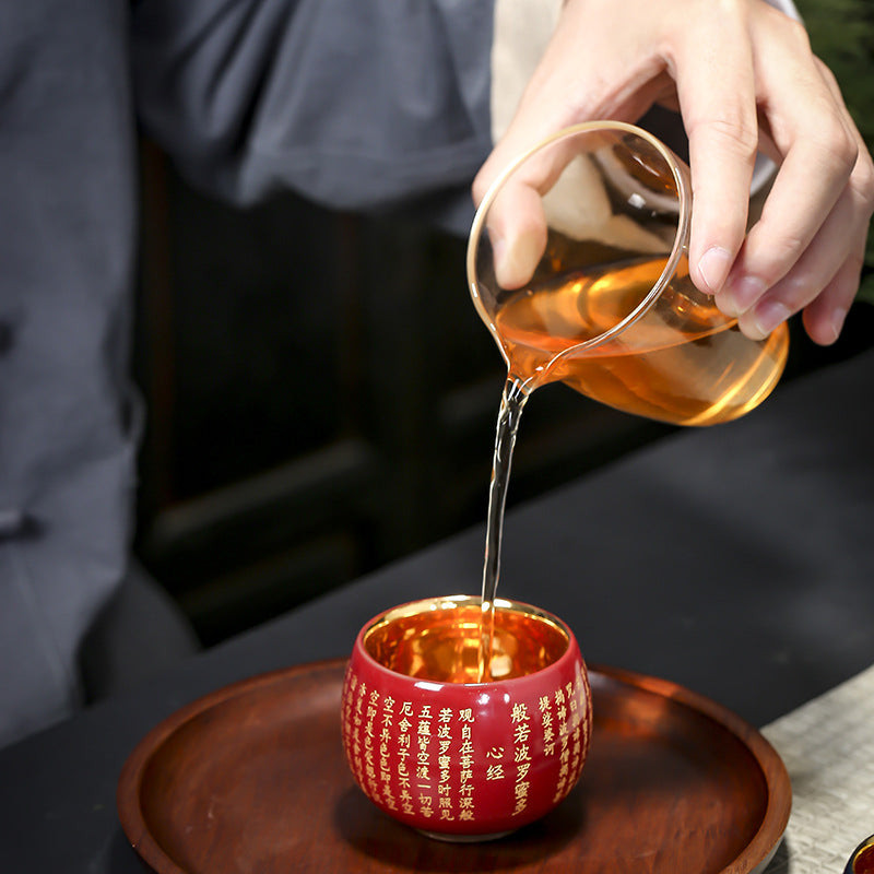 Taza de té de cerámica grabada con Mantra de gran compasión, Sutra del corazón de Buddha Stones, taza de té de Kung Fu