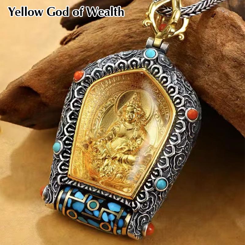 Colgante de collar de cuentas Dzi giratorio del zodiaco chino del Tíbet Buda natal Thangka prosperidad - Dios amarillo de la riqueza - image 14